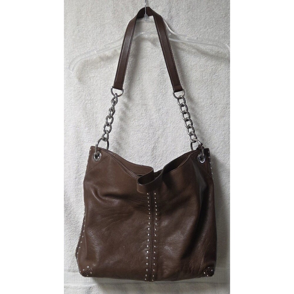 Michael Kors Uptown Astor Large Brown Leather Studded Hobo Shoulder Bag Tote